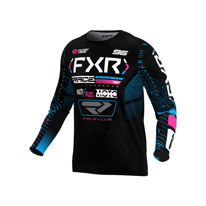 FXR YTH PODIUM MX JERSEY 25 BLACK/CYAN/PINK