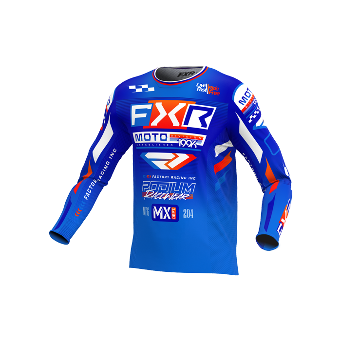 FXR YTH PODIUM GLADIATOR MX JERSEY 25 BL/WH/NUKE RD