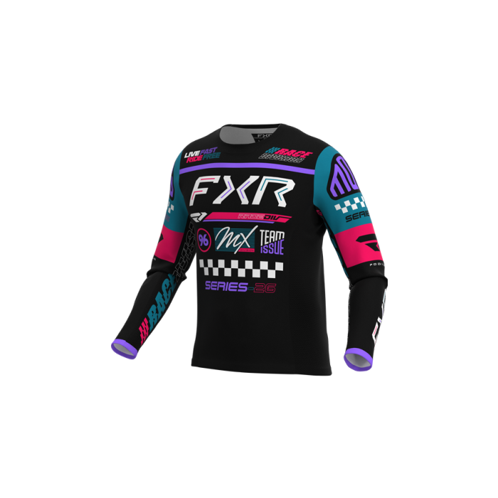 FXR Yth Podium Gladiator MX Jersey 26.5 Black/Coral/Teal
