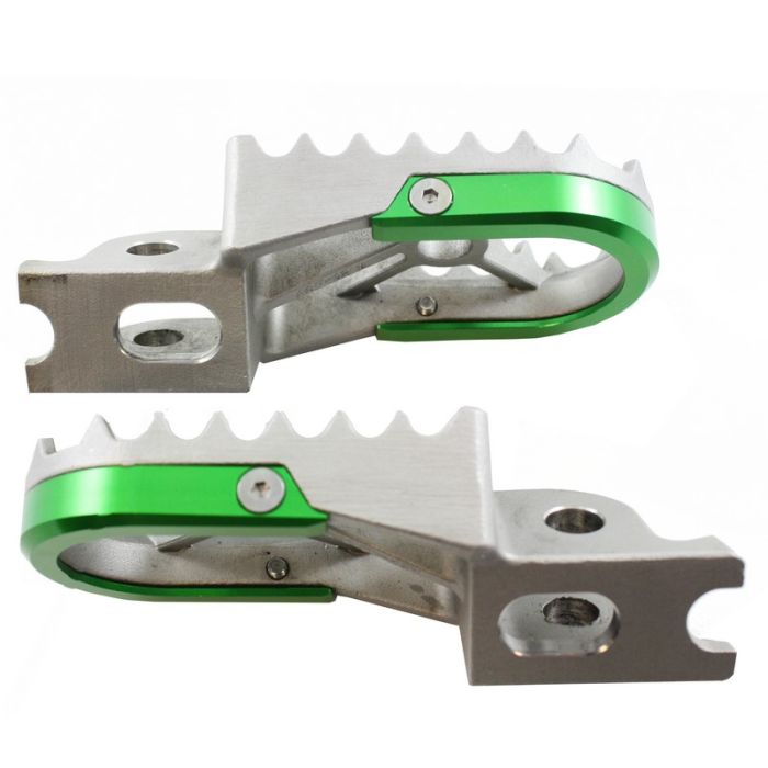 TMV Footpegs Kawasaki Steel With Green Aluminium U-plate KXF250 06-** / KXF450 07-**