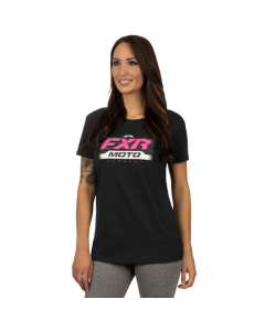 FXR Women Moto Premium Boyfriend T-Shirt Black/E Pink